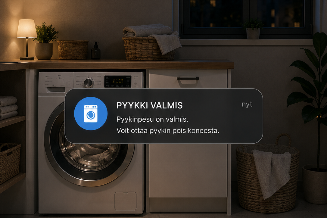 Pyykinpesukoneen valmistumisilmoitus Home Assistantissa