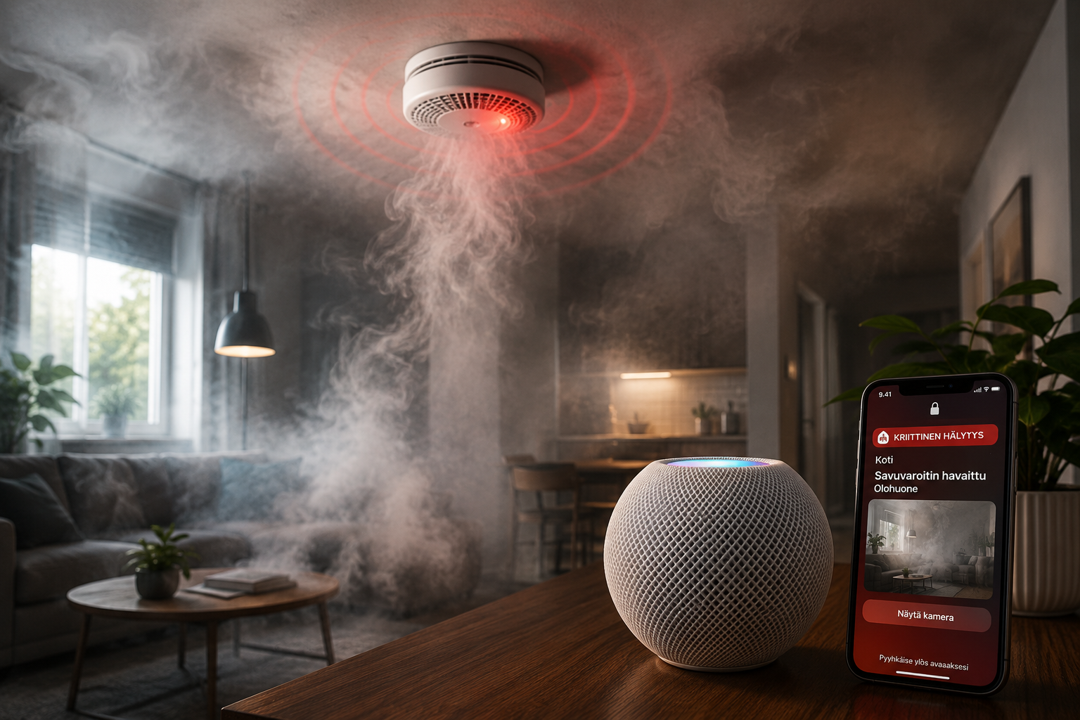HomePod mini ja palovaroitin Apple HomeKit -kodissa