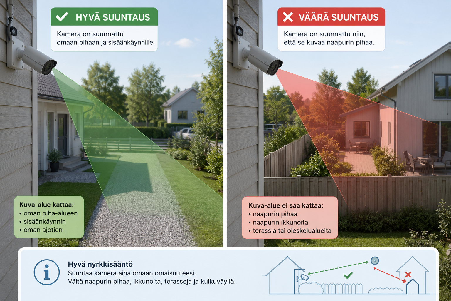 Valvontakamera suunnattuna omalle pihalle