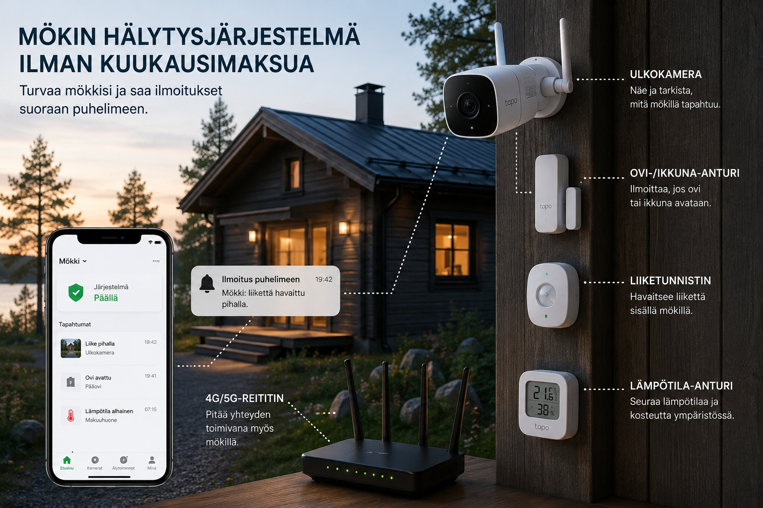 Mökin hälytysjärjestelmä ilman kuukausimaksua