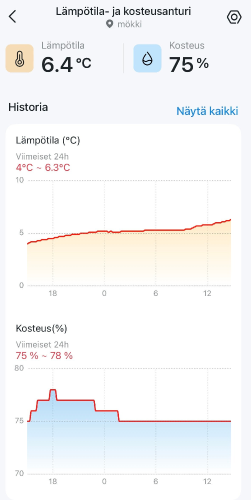 Seuraa lämpötilaa ja kosteutta puhelimen välityksellä