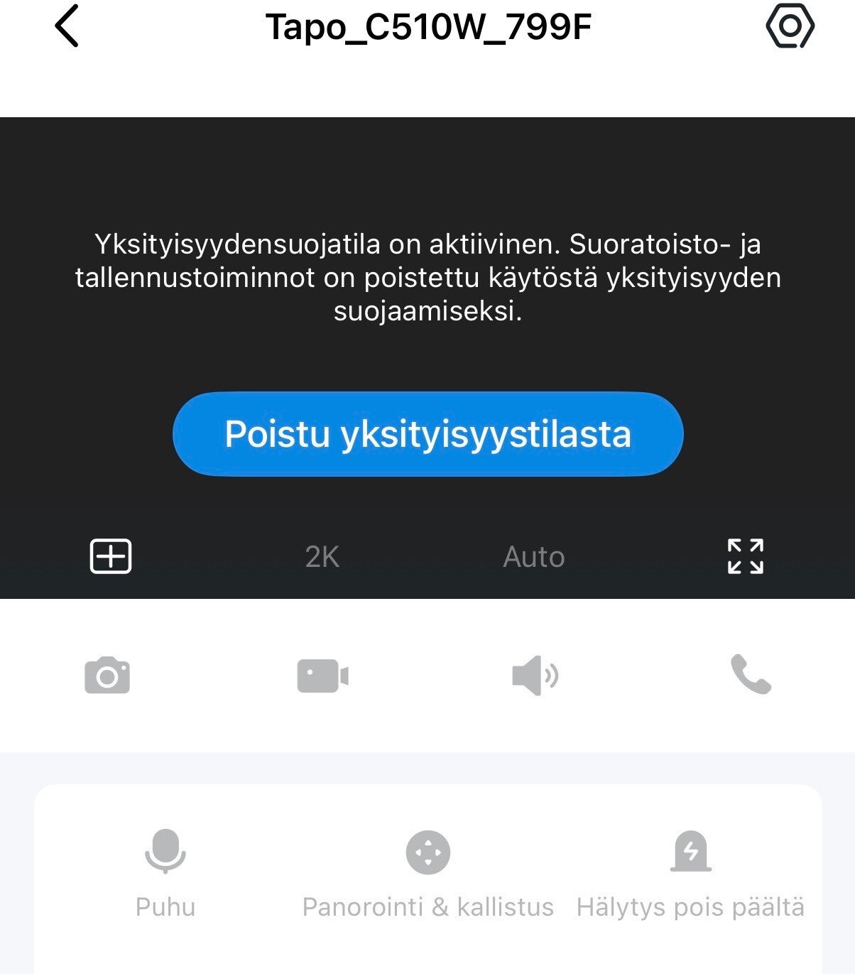 TP-Link Tapo yksityisyystila päällä puhelimessa
