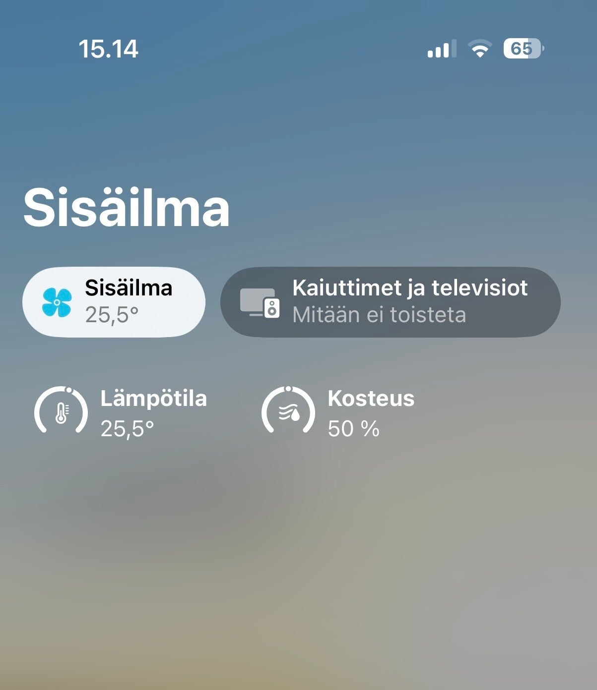 Apple Koti -sovelluksessa näkyvä HomePod mini lämpötila ja kosteus