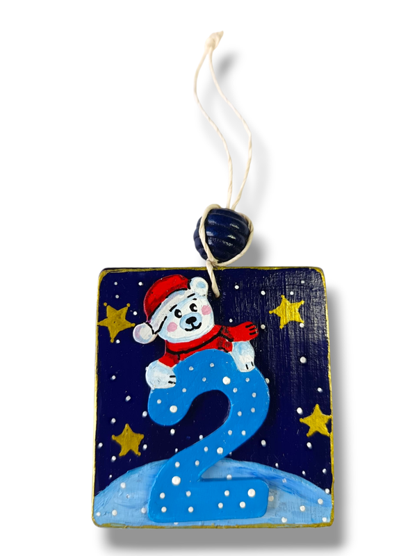 Décoration en bois – Ourson polaire n°2 (Nuit étoilée)