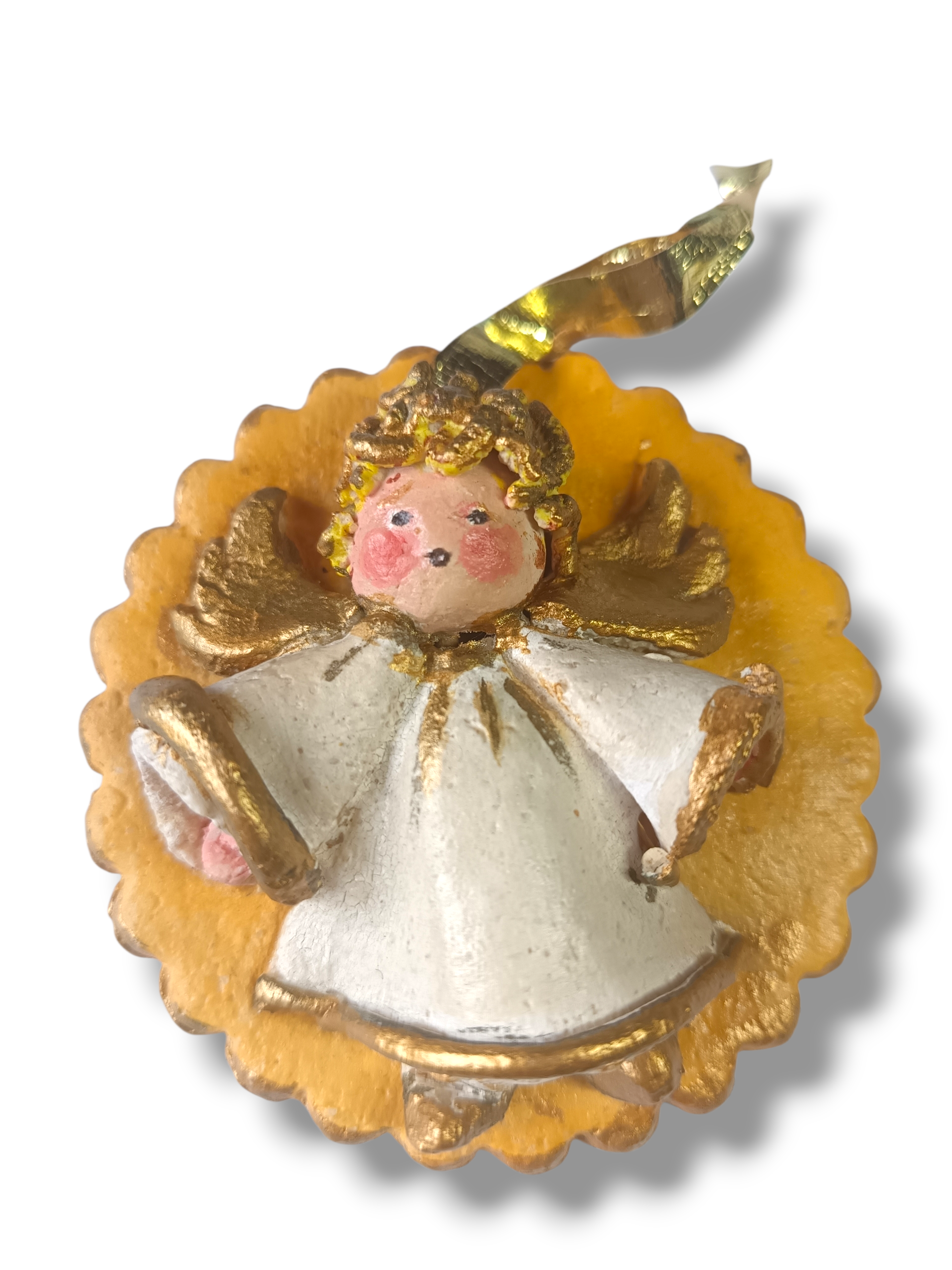 Décoration en pâte à sel – Ange doré en robe blanche