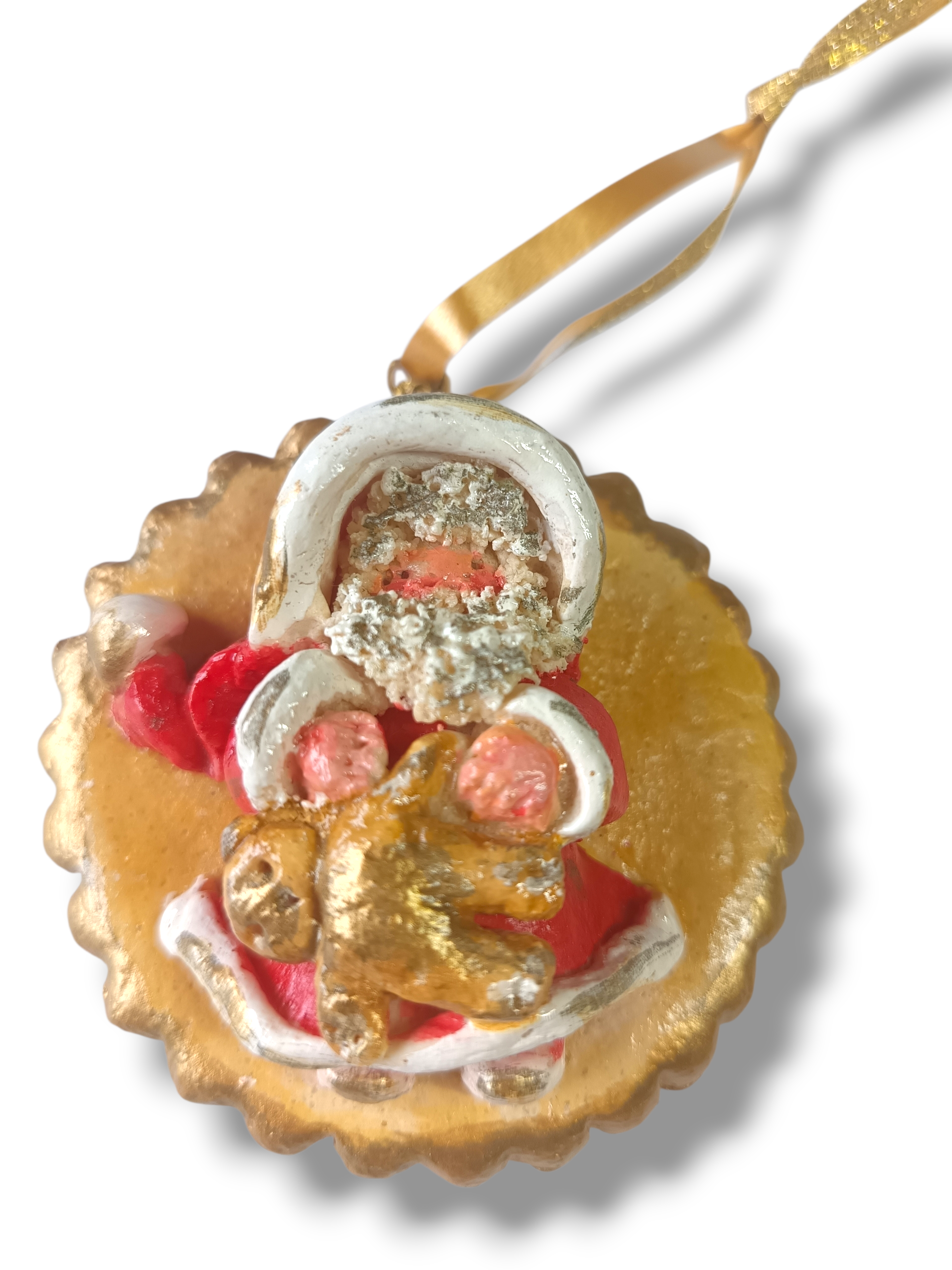 Décoration en pâte à sel – Père Noël et son ourson doré