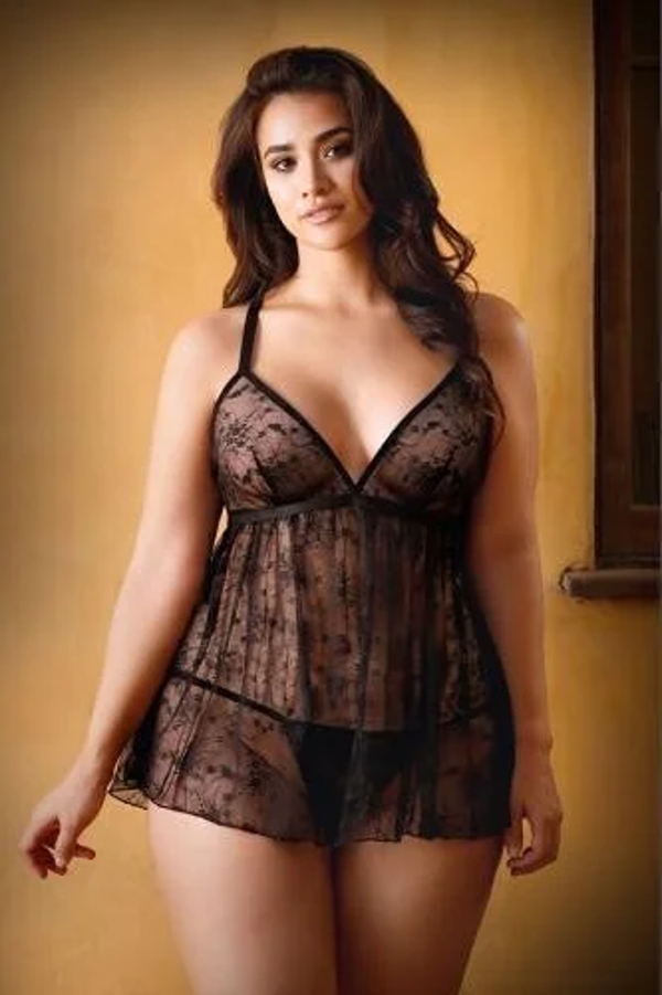 Elena Spitzen-Babydoll-Set mit Sexy Tanga - Schwarz