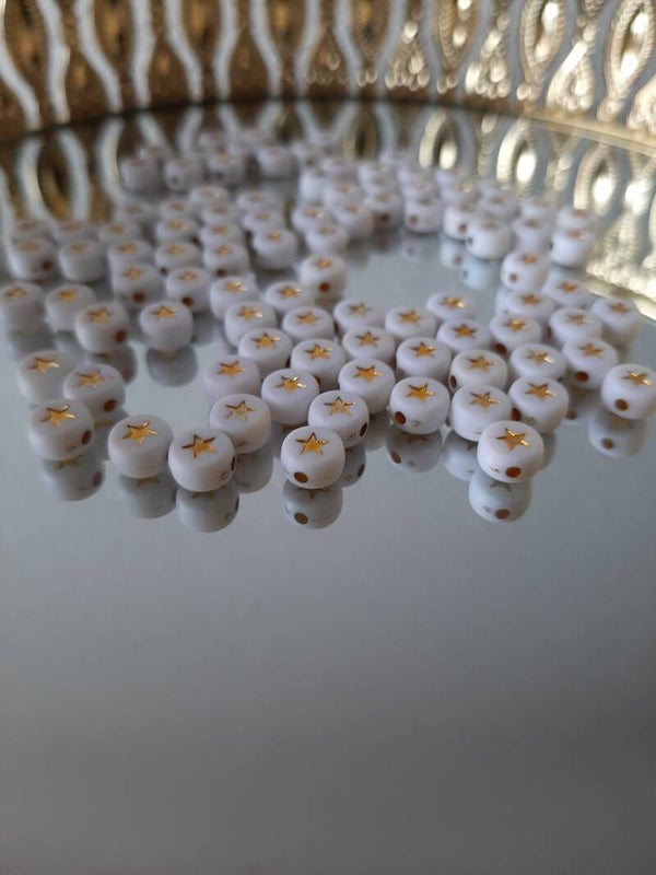 Ster kralen wit/goud- 10 stuks