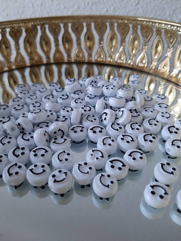 Smiley kralen- zwart/wit