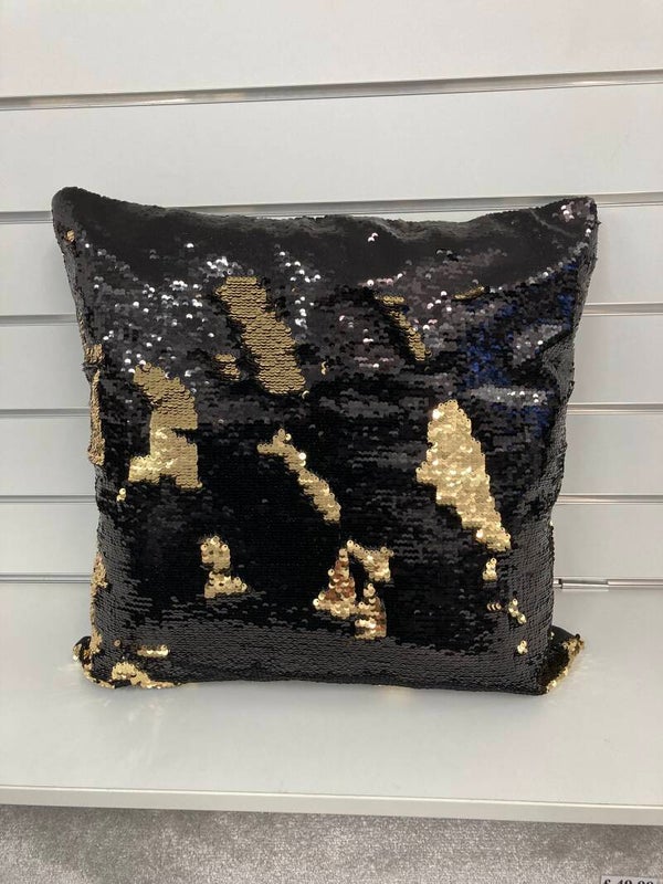 Black and gold sequin cushion