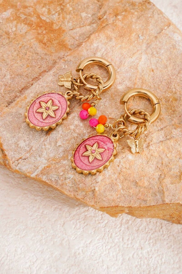 Pink stardust oorbellen