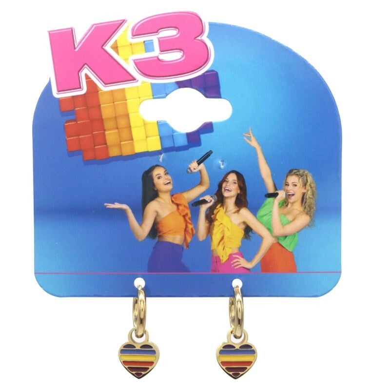 K3 oorbellen met regenboog hartje