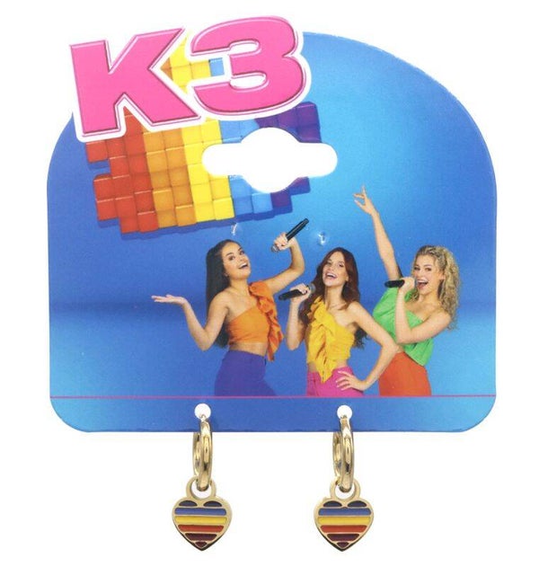 K3 oorbellen met regenboog hartje