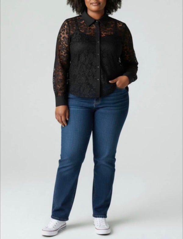 Kanten doorknoop blouse
