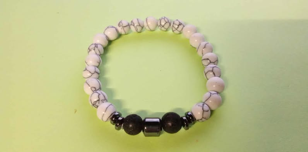Bracelet Homme en Howlite Blanche, Pierre de Lave & Hématite