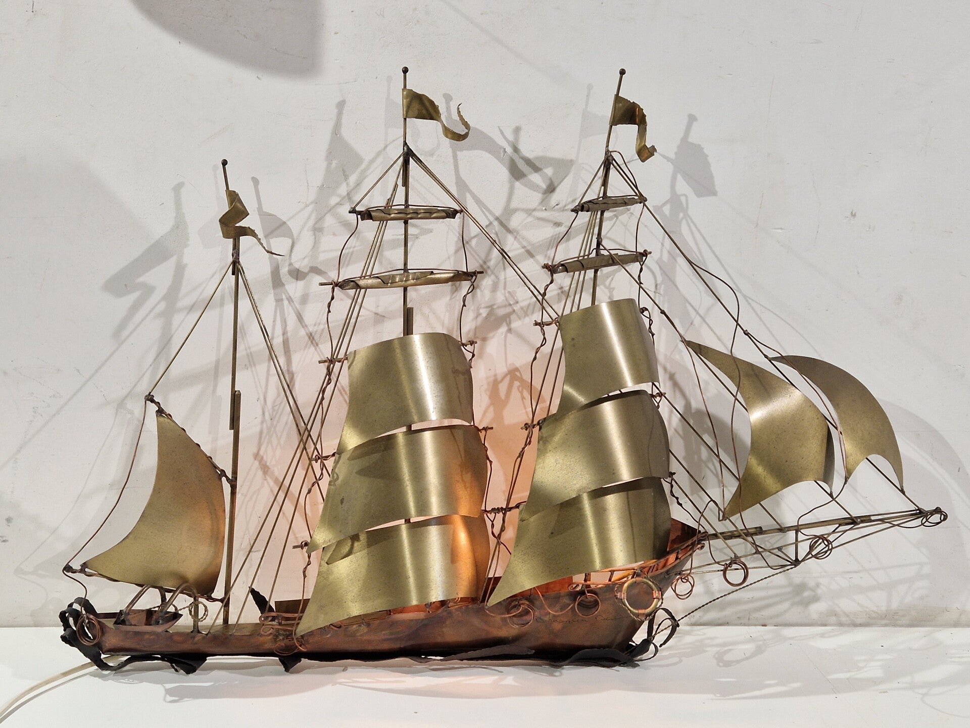 Daniel d’Haeseleer Sailing Vessel Wall Light Sculpture in solid Copper and Brass