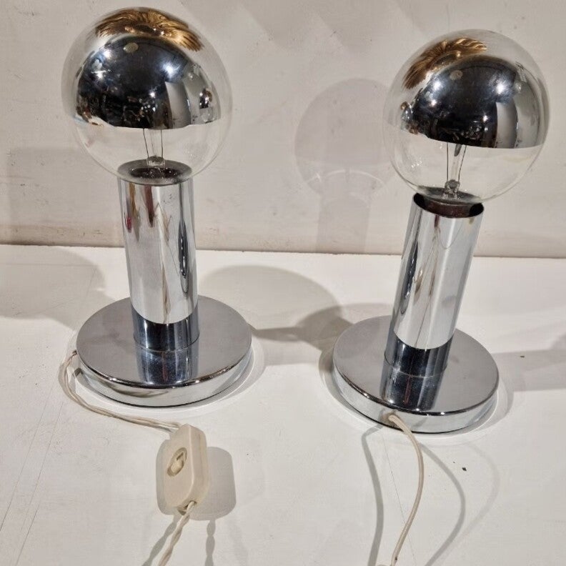 Targetti – set van 2 chroom Space Age tafellampen