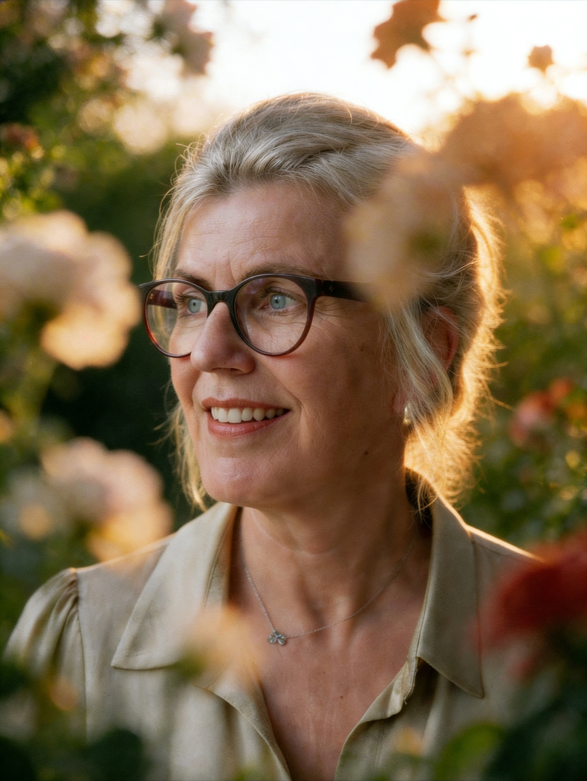 “Jeanette Ploeg, rouwbegeleider bij Licht in Verlies, in een moment van rust en reflectie”. Logo Licht In Verlies