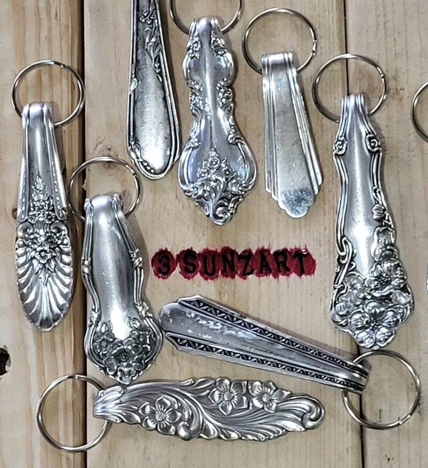 Handmade Spoon Keychain Keyring – Upcycled Vintage Silverware Key Ring by 3SunzArt