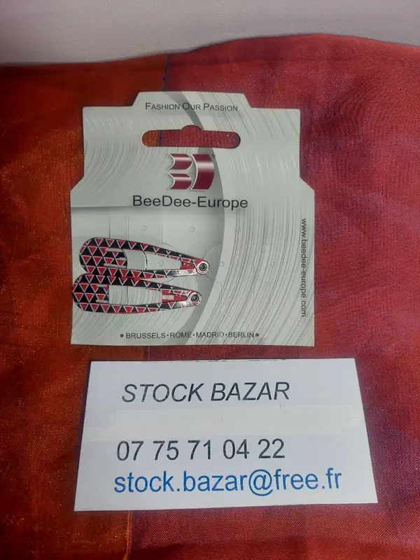 Deux Barrettes pince clic clac noires avec triangle rouge
