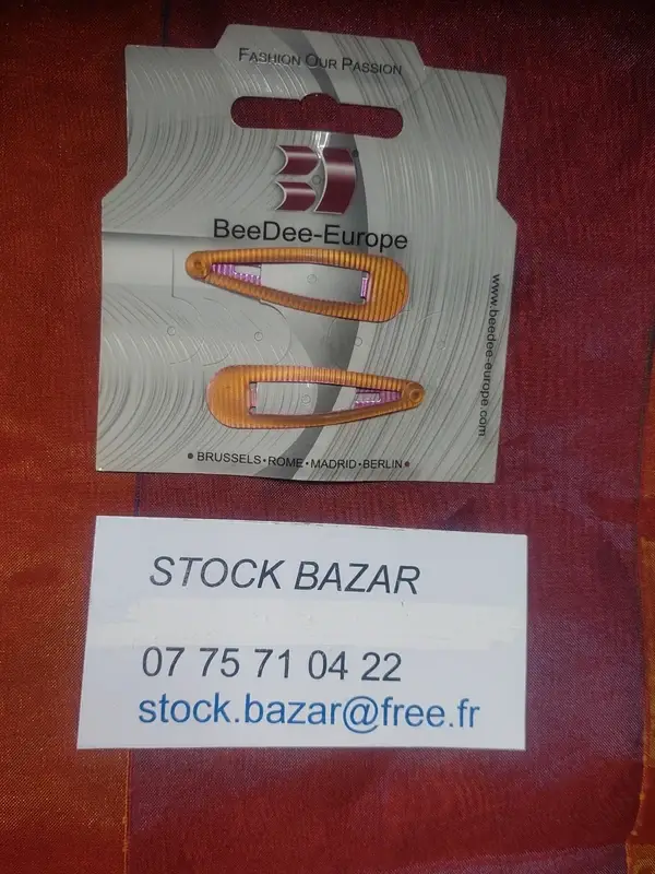 Deux Barrettes pince clic clac orange à traits