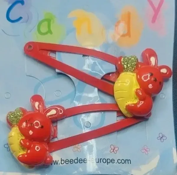 Barrettes pinces clic clac modèle lapins rouges