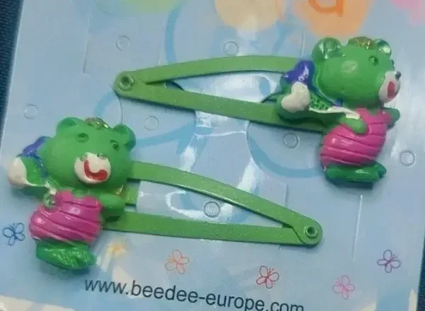 Barrettes pinces clic clac modèle ourson vert