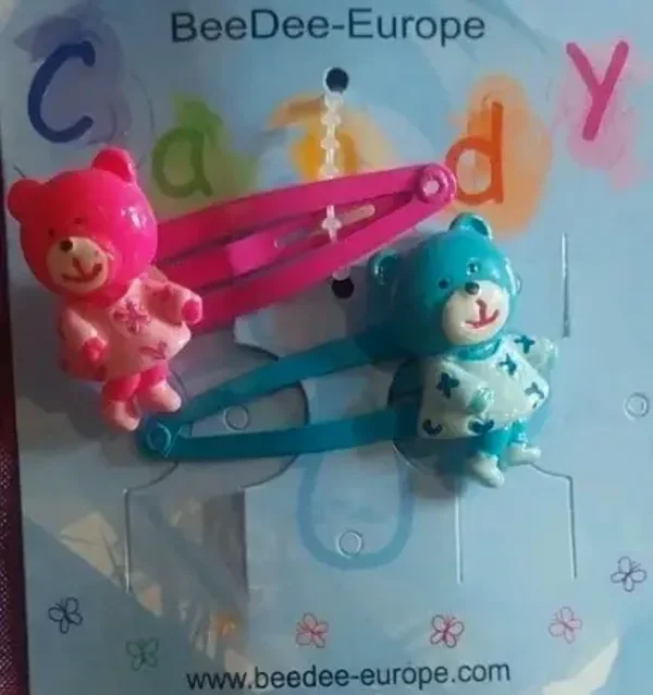 Barrettes pinces clic clac modèle ours rose et bleu