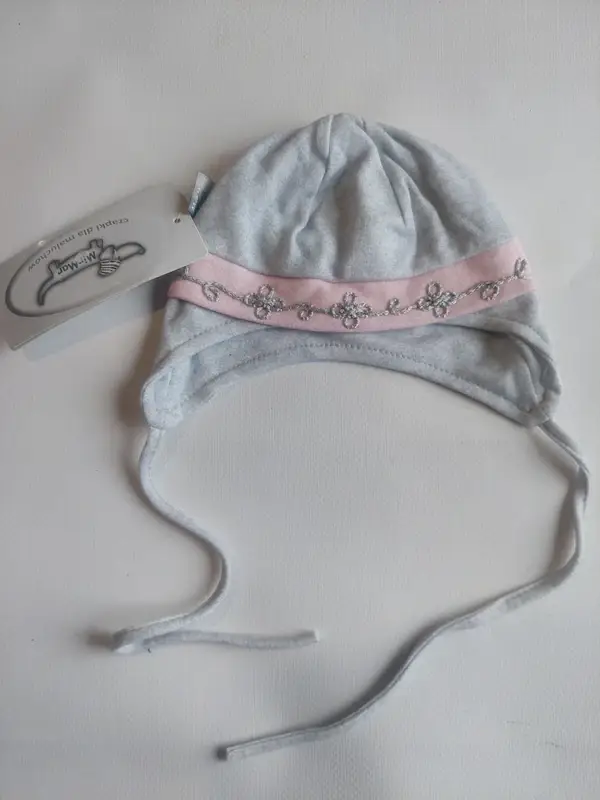 Bonnet fille gris et rose taille 38 cm
