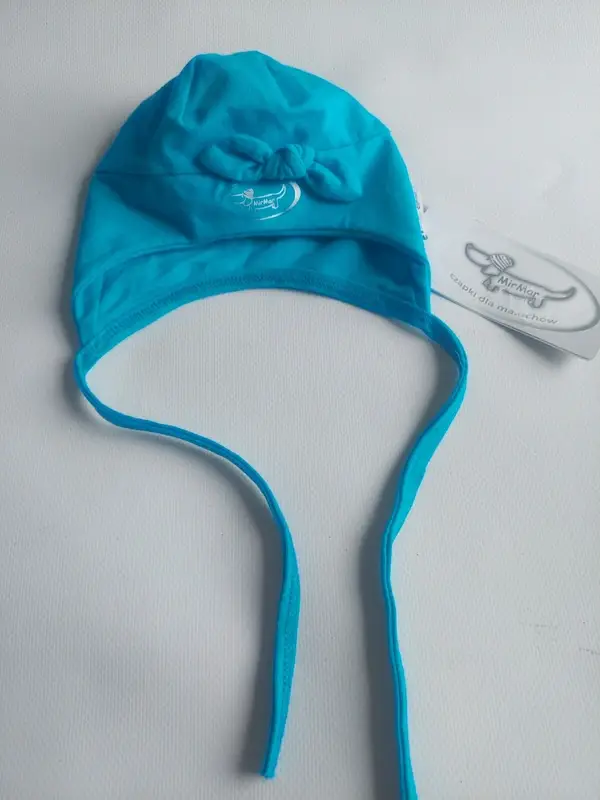 Bonnet bleu avec petit noeud Taille 38 cm
