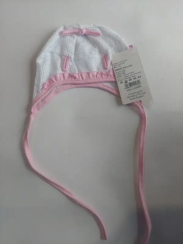 Bonnet fille blanc et rose taille 38 cm léger