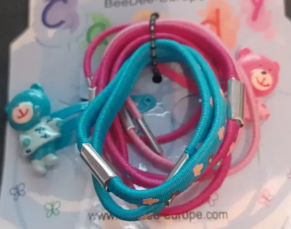 Lot d'élastiques et barrettes ourson rose et bleu