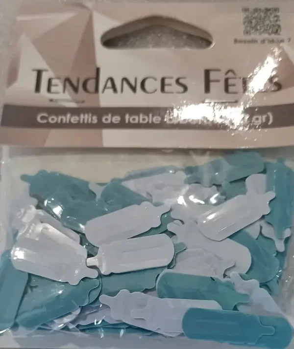 Confettis de table "biberon" bleus et blancs