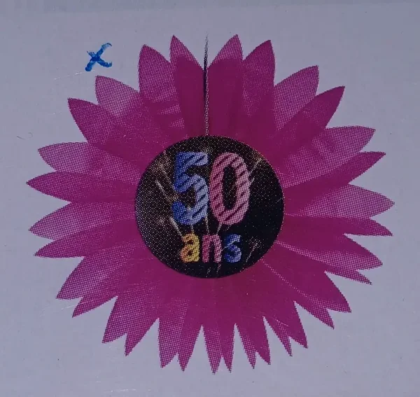 Eventail papier "50 ans" rose fuchsia
