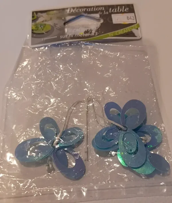 Décoration de table "papillon" métal bleu