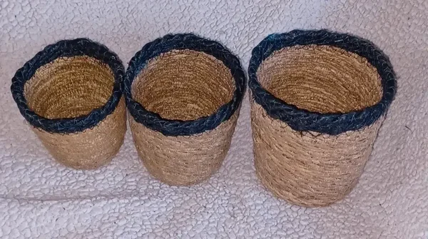 Pots en jute bleu vert