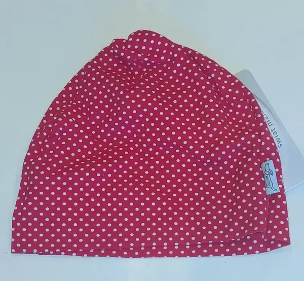 Bonnet bébé rouge à pois blancs T46