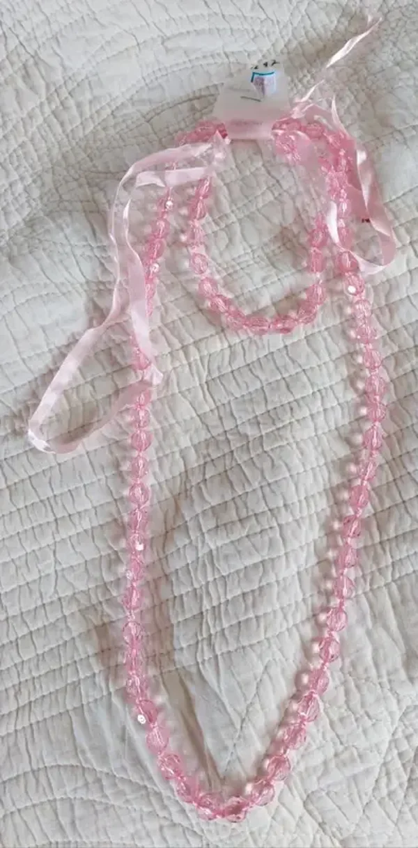 Long collier perles roses