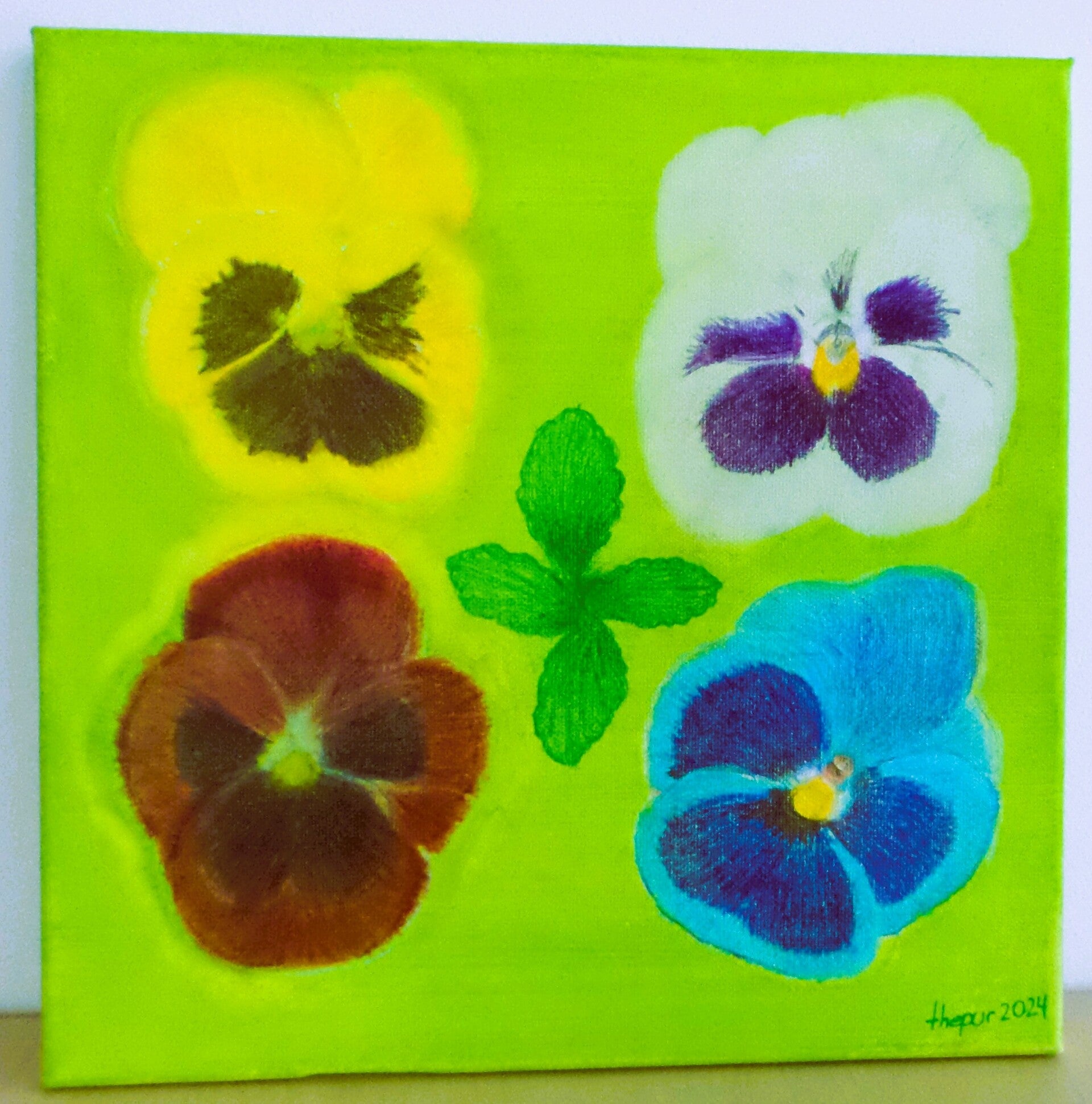 VIOLEN - STIEFMÜTTERCHEN, Acrylbild 30 x 30 cm