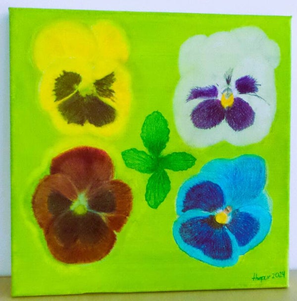 VIOLEN - STIEFMÜTTERCHEN, Acrylbild 30 x 30 cm