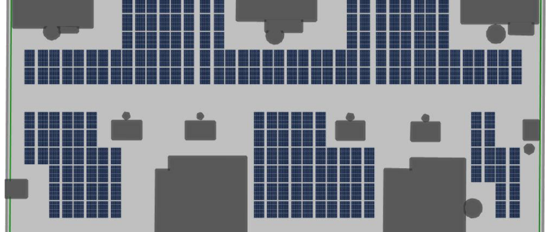PV-Planung mit Modulbelegung auf industrieller Dachfläche