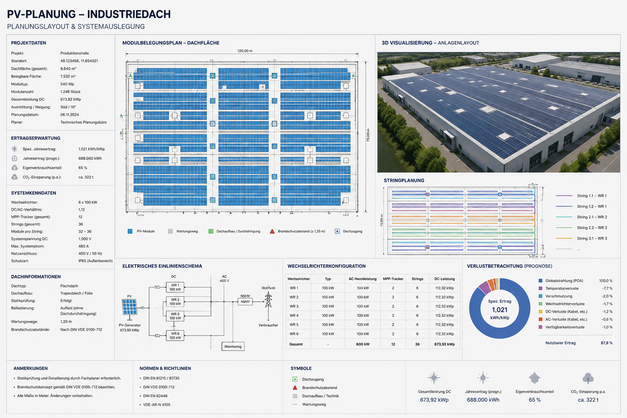 PV-Planung mit Modulbelegung, Stringplanung und technischer Auswertung