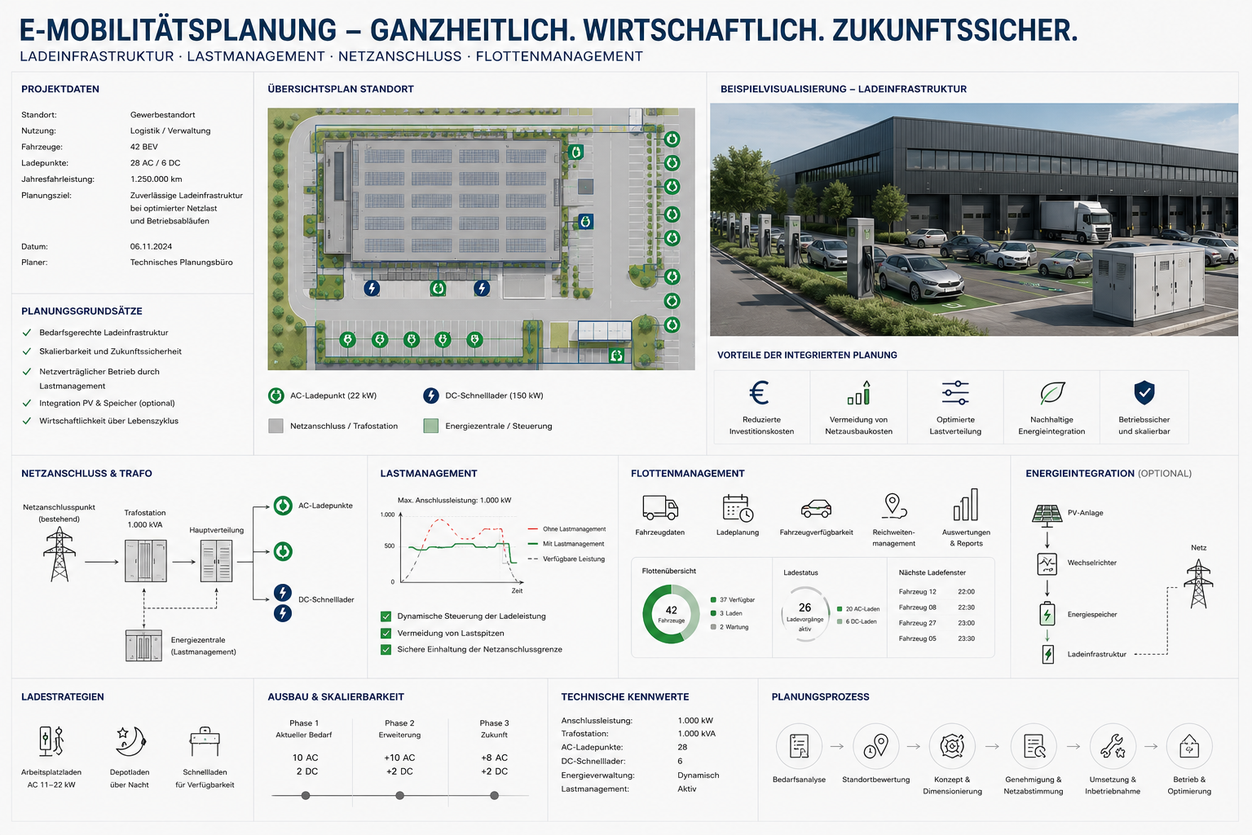 E-Mobilitätsplanung mit Ladeinfrastruktur und Lastmanagement