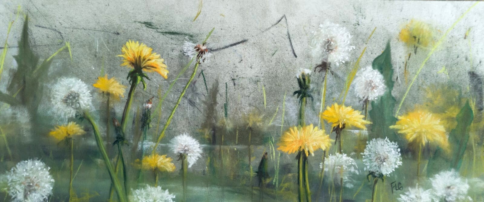 Dents de lion, pastel 20x50cm, vendu