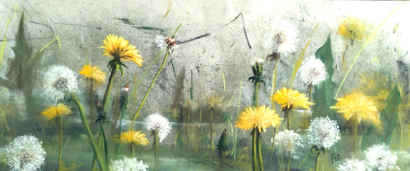 Dents de lion, pastel 20x50cm, vendu