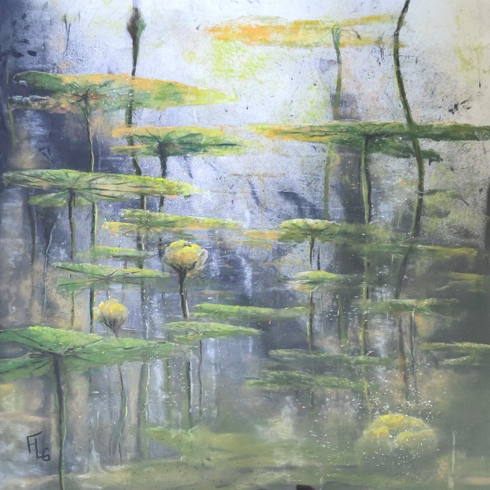 Nénuphars IV, pastel 50x50cm, 600