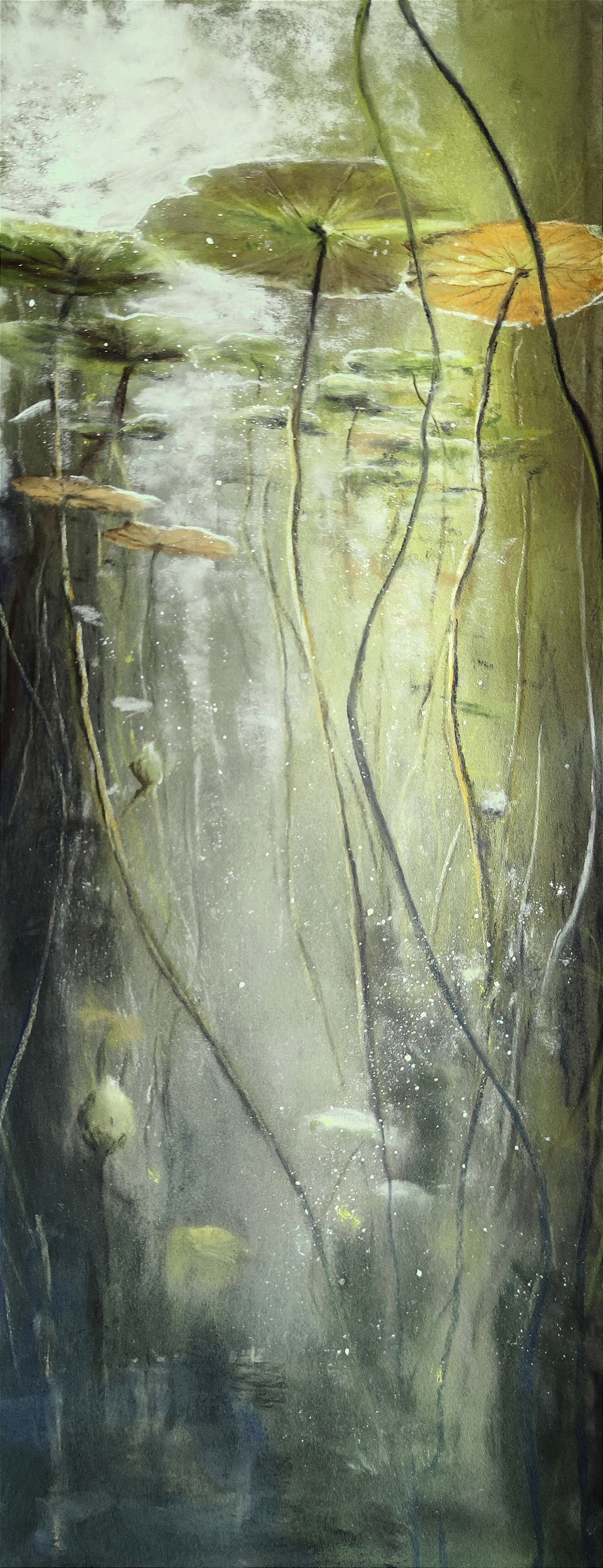 Nénuphars verticaux, pastel 50x20cm, vendu