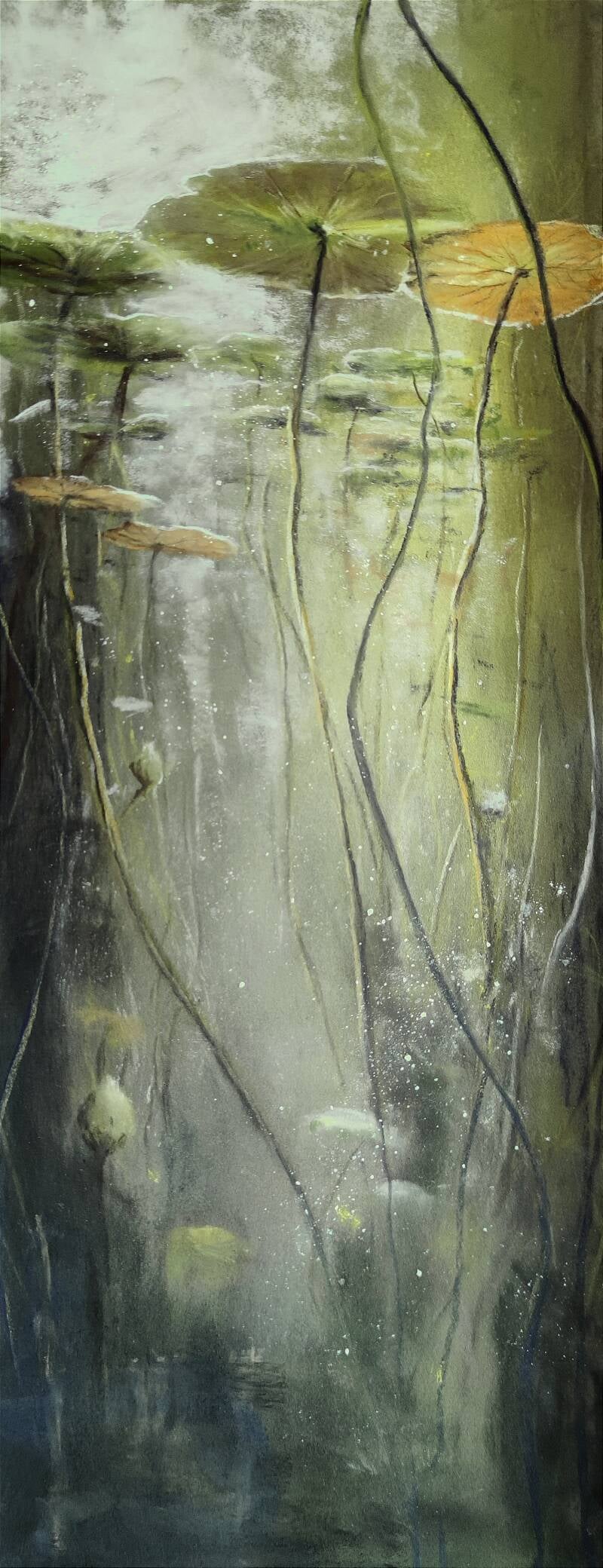Nénuphars verticaux, pastel 50x20cm, vendu