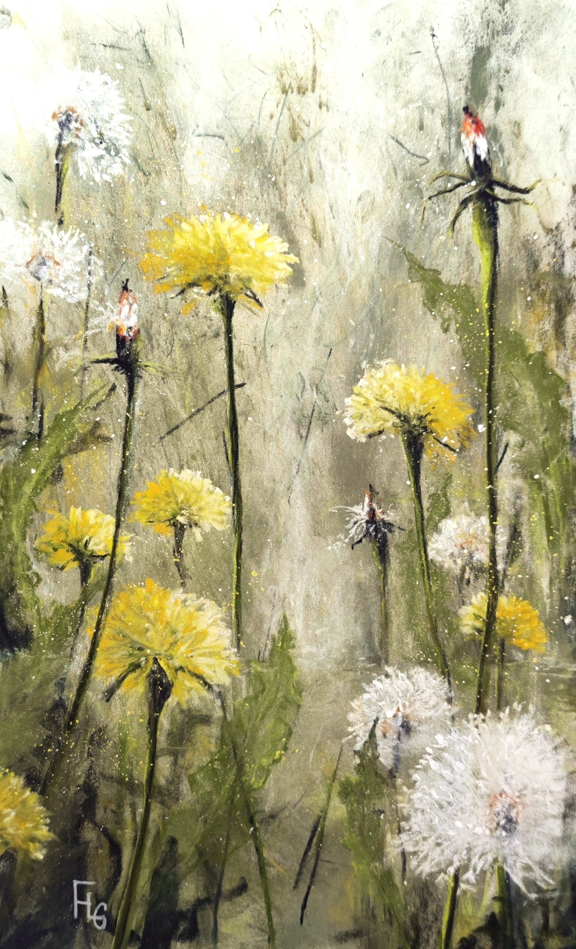 Pissenlits verticaux, pastel 50x30cm, vendu
