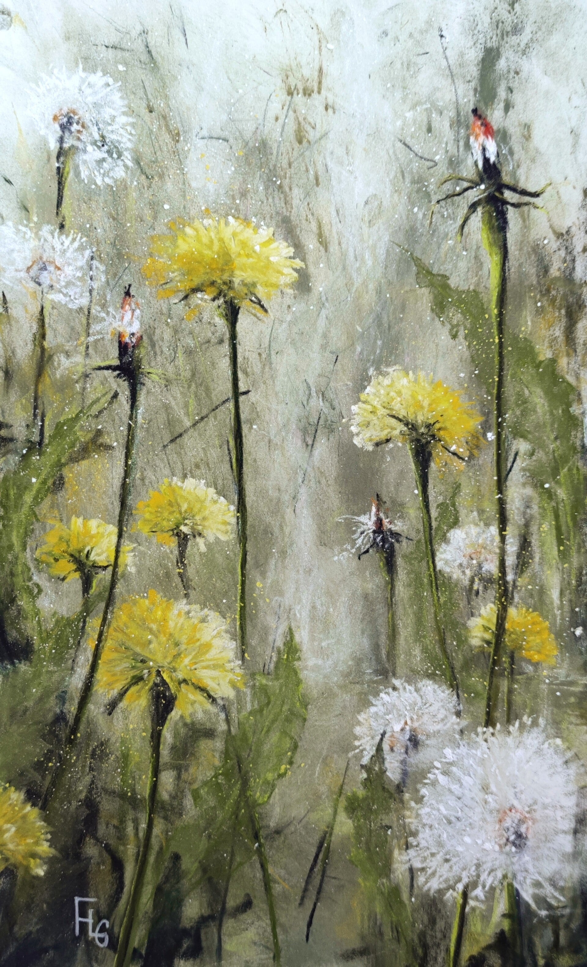 Pissenlits verticaux, pastel 50x30cm, vendu